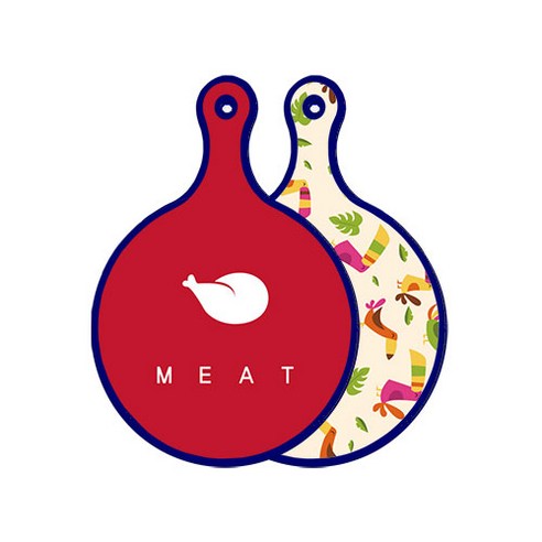 로엠디자인 블루에디션 양면 원형 서빙 도마 미트레드, 구관조담황색, 1개