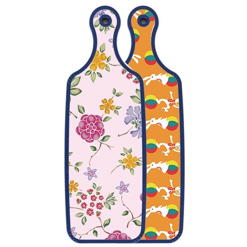 로엠디자인 블루에디션 양면 서빙 도마 토끼2, 로맨틱레드floral연분홍색, 1개