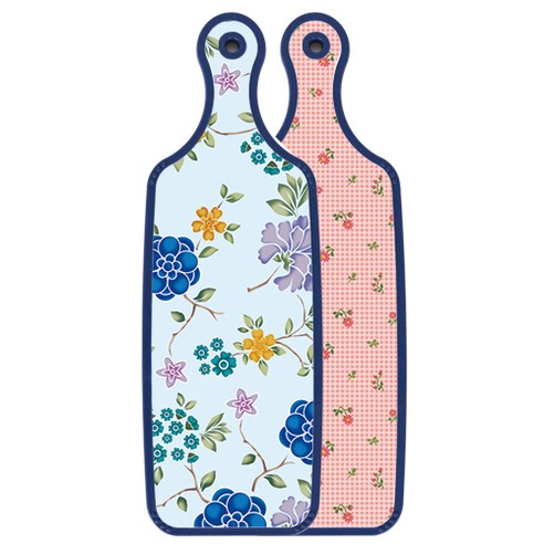 로엠디자인 블루에디션 양면 서빙도마 보드 핑크플라워체크, 로맨틱블루floral비색, 1개