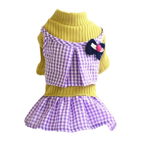 댕댕이샵 반려동물 체크 스웨터 스커트, 옐로우