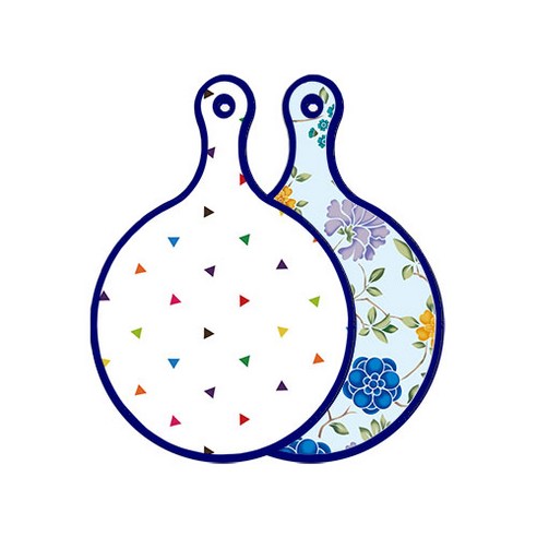 로엠디자인 블루에디션 양면 디자인 원형 서빙도마 세모점, 로맨틱블루floral비색, 1개