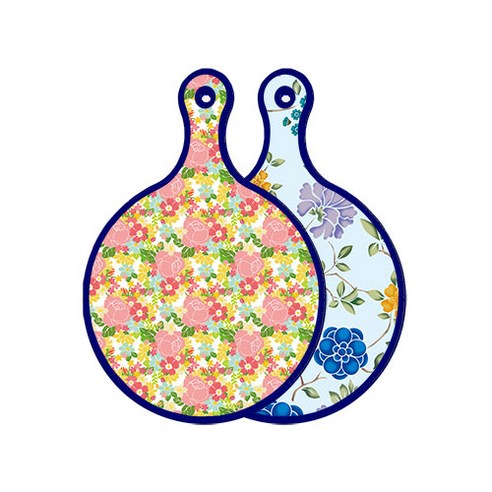 로엠디자인 블루에디션 양면 디자인 원형 서빙도마 분홍장미넝쿨, 로맨틱블루floral비색, 1개