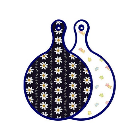 로엠디자인 블루에디션 양면 원형 서빙도마 보드 클래식플라워, 퍼즐, 1개