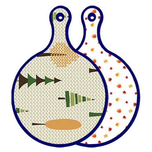 블루에디션 양면 원형 서빙 도마 숲패턴2, 낙엽화이트, 1개