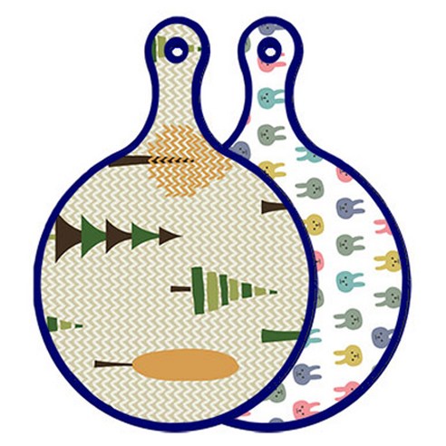 블루에디션 양면 원형 서빙 도마 숲패턴2, 토끼, 1개