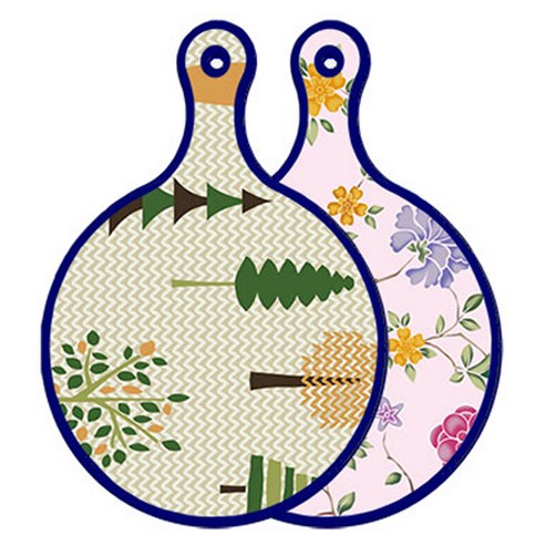 로엠디자인 블루에디션 양면 원형 서빙 도마 숲패턴1, 로맨틱레드floral연분홍색, 1개