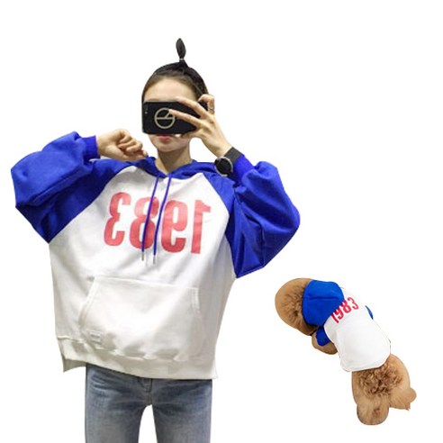 지와이에이펫 S&H 1983 후드 견주 커플 강아지 옷, 블루, 1개