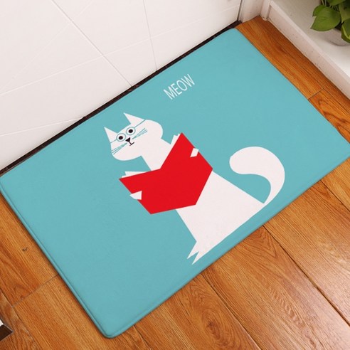 슈퍼식스 고양이 일러스트 플란넬 바닥 매트, 15