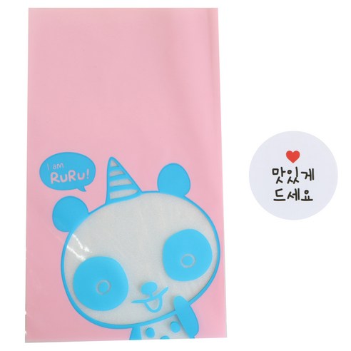 황씨네도시락 비접착 야미봉투 팬더 100p + 화이트원형 스티커 맛있게 드세요 100p, 1세트