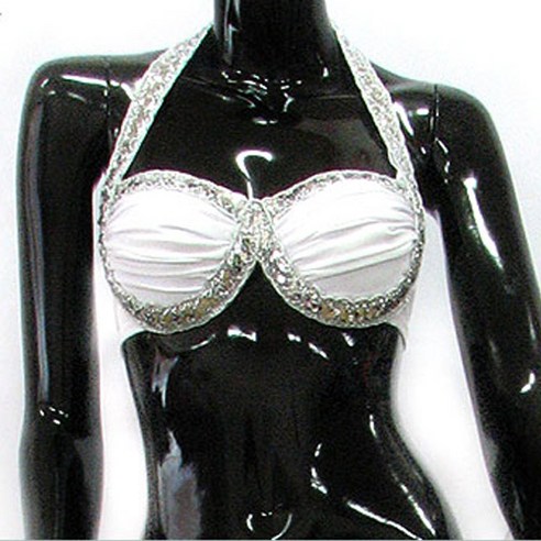 밸리댄스 가운데스판주름 넓은테이프 탑 BDT-6901, 흰색