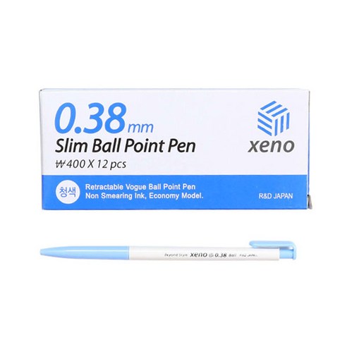 모닝글로리 400 제노 슬림볼펜 0.38mm, 청, 12개입