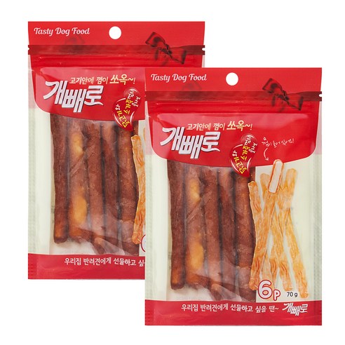 개빼로 콜라보 강아지 껌 6p 70g, 닭고기 + 가죽껌, 2개