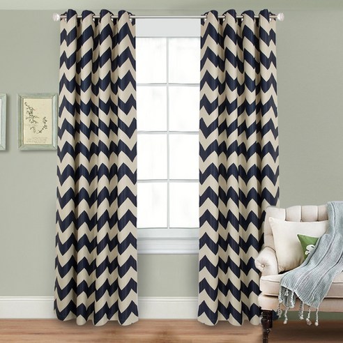 리빙조이 웨이브 패턴 암막커튼, 네이비