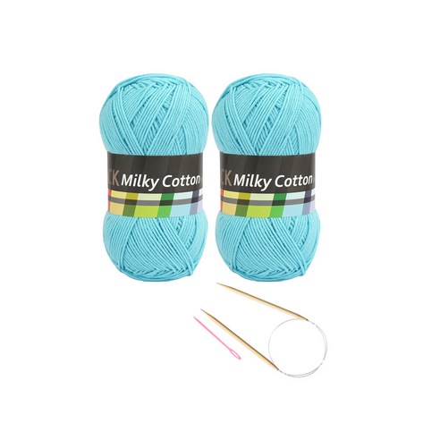브랜드얀 요정모자 핸드워머 DIY세트 밀키코튼 블랙라벨 2p + 고급 줄바늘 5.0mm + 플라스틱 돗바늘 랜덤 발송, 하늘