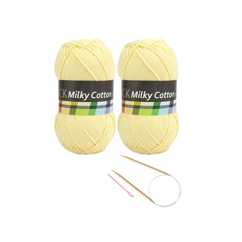 브랜드얀 요정모자 핸드워머 DIY세트 밀키코튼 블랙라벨 2p + 고급 줄바늘 5.0mm + 플라스틱 돗바늘 랜덤 발송, 치크