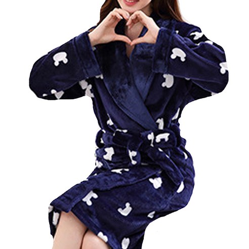 리빙조이 엘르 패턴 샤워 가운 XL, 네이비베어, 1개