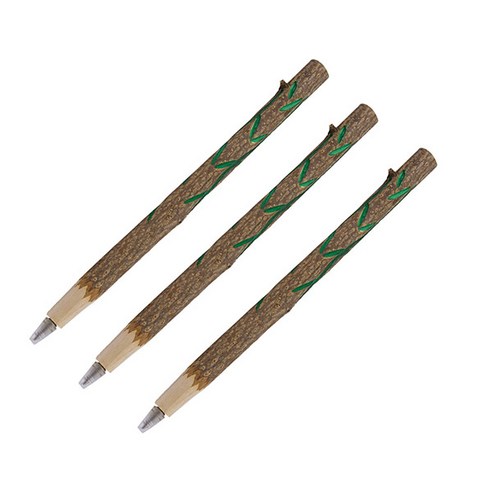 조이펜 트로피칼 네이처 리얼 수제 핸드메이드 원목펜 0.7mm, 초록잎사귀, 3개입