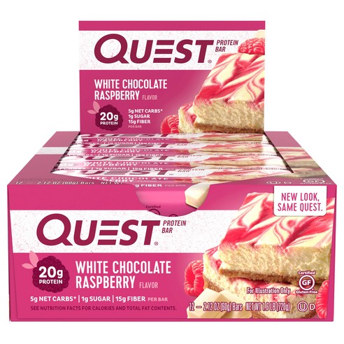 퀘스트뉴트리션 프로틴 바, 12개입, 화이트 초콜릿 라즈베리(White Chocolate Raspberry)