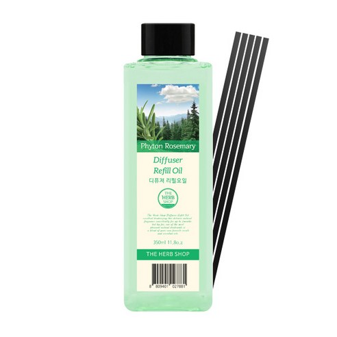 더허브샵 사각 디퓨저 리필오일 + 스티커 2종 + 섬유스틱 5p, 피톤 로즈마리, 350ml