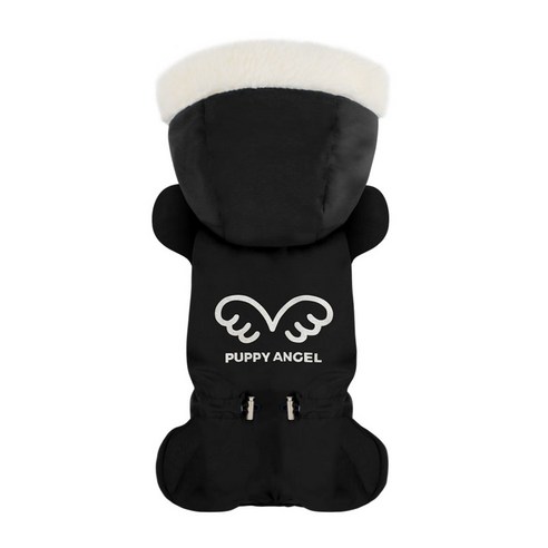 퍼피엔젤 애견 SignatureTM 날개 패딩 오버롤 남여공용 올인원 PA-OW434, 999 Black