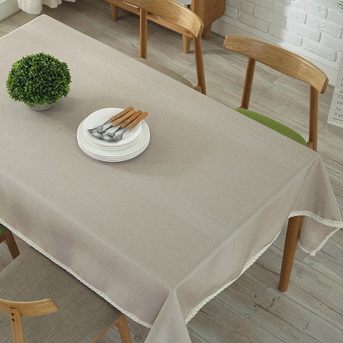 슈퍼식스 가장자리 레이스 포인트 파스텔톤 사각 식탁보, 베이지, 140 x 220 cm