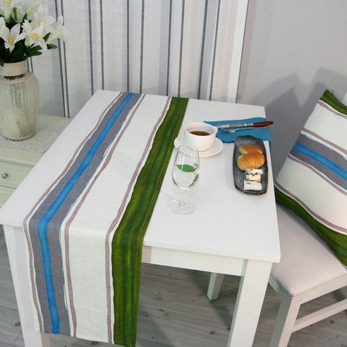 나산데코 린넨 스트라이프 테이블 러너 RN61-2, 혼합 색상, 4인용(180 x 28 cm)