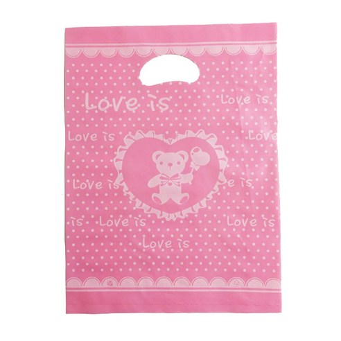 팩스타 펀칭 비닐 포장봉투 가로 25cm x 세로 35cm PE25, 핑크곰, 50개입