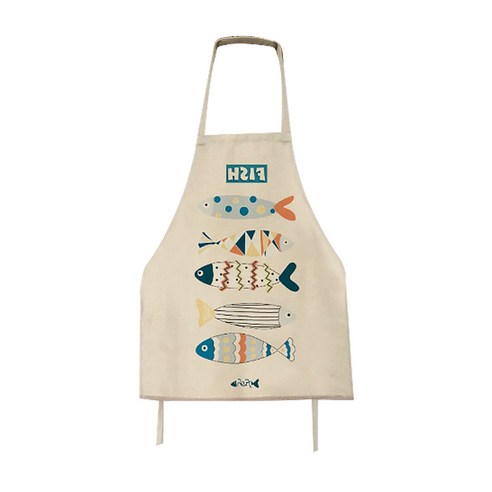 DM 알럽홈 에이프런 프리티 앞치마 58 x 68 cm, 화이트 다채로운 물고기, 1개