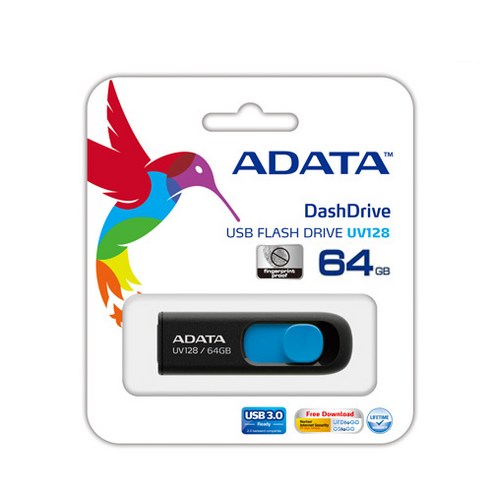 에이데이타 UV128 USB3.0 메모리 Black Blue AUV128-64G-RBE, 64GB