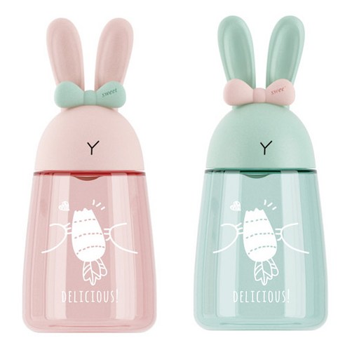 푸코 매직 래빗 투명보틀 2p, 시안, 핑크, 400ml