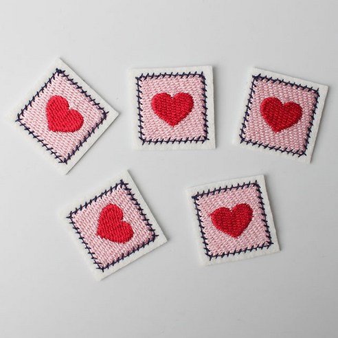 패션포인트 미니 자수 와펜 네모패치 28 x 28 mm, 하트, 5개