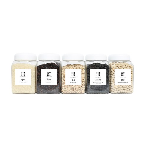 생활만 사각350 잡곡통 5p + 쿠킹타임 잡곡통라벨 백미 외 19종, 화이트캡, 5개