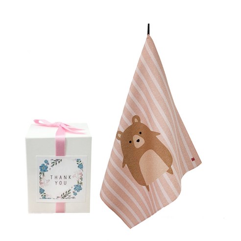 삼육오데이 DIY 돌답례품 수건 10p + 박스 10p + 리본 핑크 12p + 땡큐스티커 12p, 곰돌, 1세트