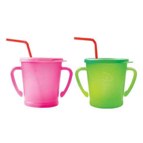 아가프라 매직빨대컵 300ml, 2개, 핑크, 그린