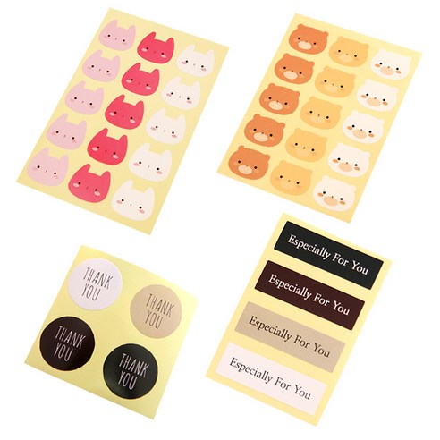 봄91 스티커 네츄럴원형 96p + 직사각 96p + 곰돌이 90p + 토끼 90p, 혼합 색상, 1세트