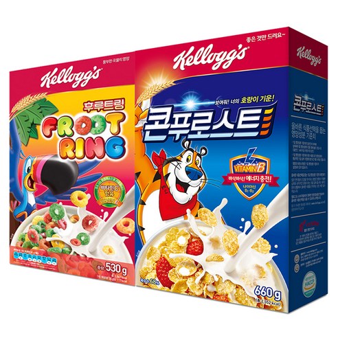 켈로그 시리얼 콘푸로스트 660g + 후루트링 530g, 1세트