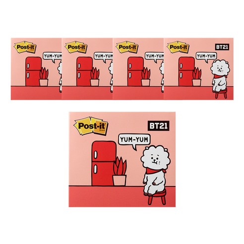 포스트잇 강한점착용 커버노트 BT21, RJ, 5개입