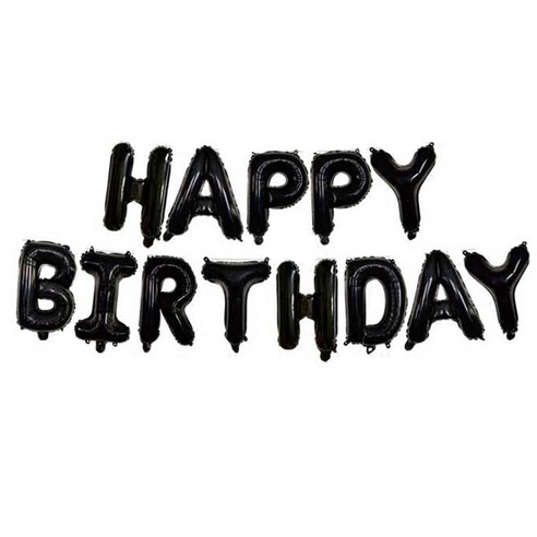 와우파티코리아 HAPPY BIRTHDAY 알파벳 은박 풍선세트, 블랙, 1세트