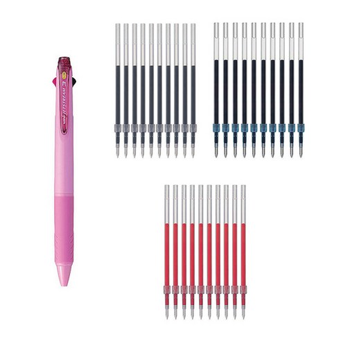 제트스트림 3색볼펜 0.38mm + 리필심 흑색 10p + 청색 10p + 적색 10p, 베이비핑크, 1세트