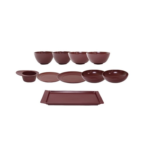 피블루 로스라겐 2인 홈 식기세트, 버건디, 밥공기 2p + 국공기 2p + 라메킨 + 원형접시 19cm + 23cm + 직사각접시 + 중찬기 2p