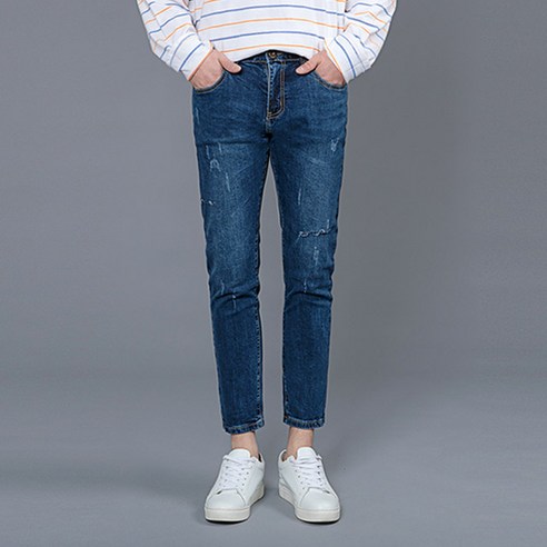 디와이진 남성용 무릎 칼구제 크롭 청바지 ME169