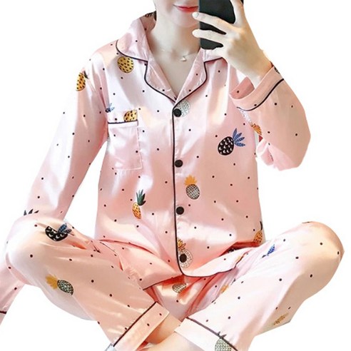 저스틴 여성용 파인애플 페미닌 실크파자마세트