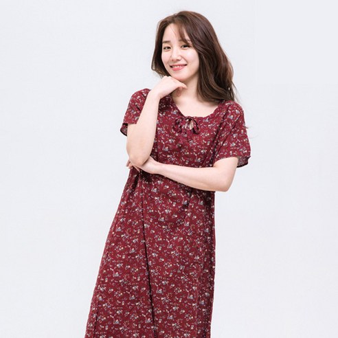 속옷미인 여성용 와플레이온 반팔 원피스 파자마