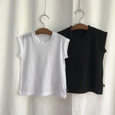 맘스메이드 아동용 조아롤업 티셔츠 2p 사이즈, S, 블랙, 화이트, 블랙, 화이트 섬네일