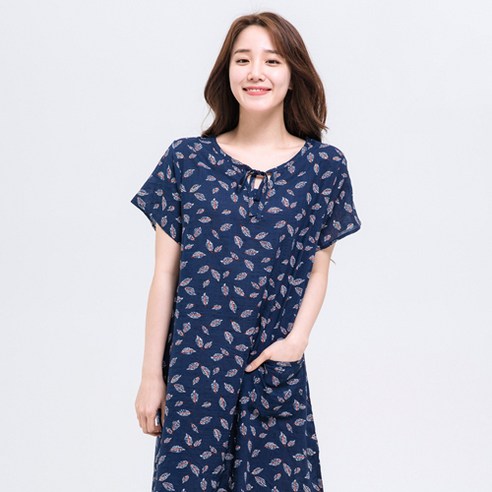 속옷미인 여성용 와플레이온 반팔 원피스 파자마
