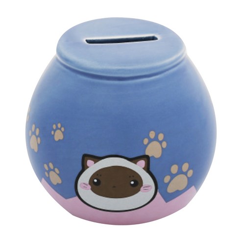 미니띠네 도자기 고양이 그림 돈 항아리 저금통, 블루, 1개