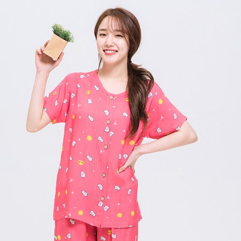 속옷미인 여성용 자연인견 반팔 상하의 세트 파자마