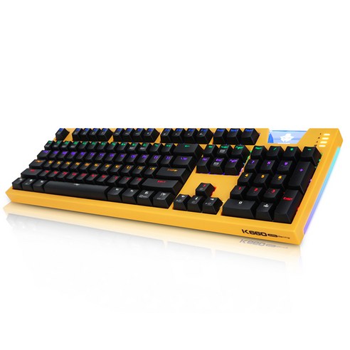 앱코 HACKER K660 ARC 프리미엄 카일 광축 방수 유선키보드 리니어 레인보우 LED, 옐로우