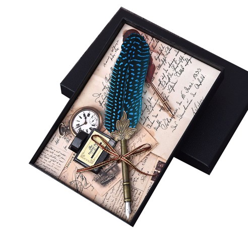 미니제이드 수제 깃털 펜 만년필 선물세트, 0.5mm, D