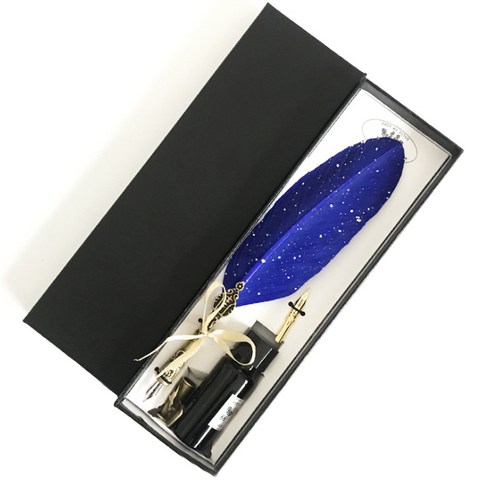 미니제이드 깃털 만년필 + 잉크 + 촉 선물세트, 0.5mm, 블루